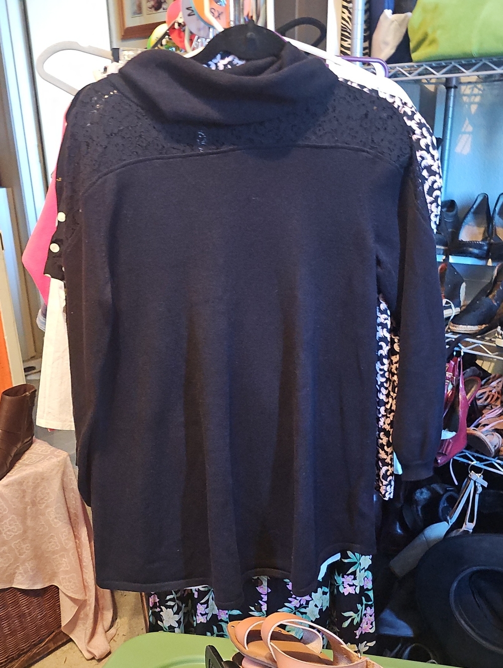 Style & Co. Deep Plum Purple Lace Yoke Tunic Sweater